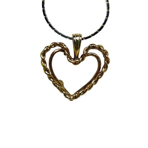 Gold Tone Box Chain Necklace With Rhinestone Heart Pendant (5706) - Picture 3 of 5